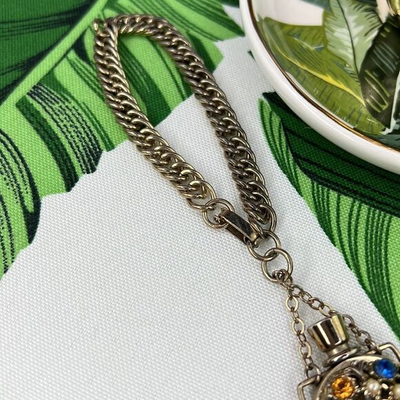 Vintage Gold Link Bracelet With Multi-Color Gem Perfume Holder Charm - Picture 5 of 12